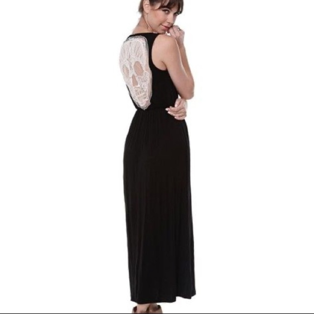 LA Hearts Lace Skull Cutout Black Maxi Dress